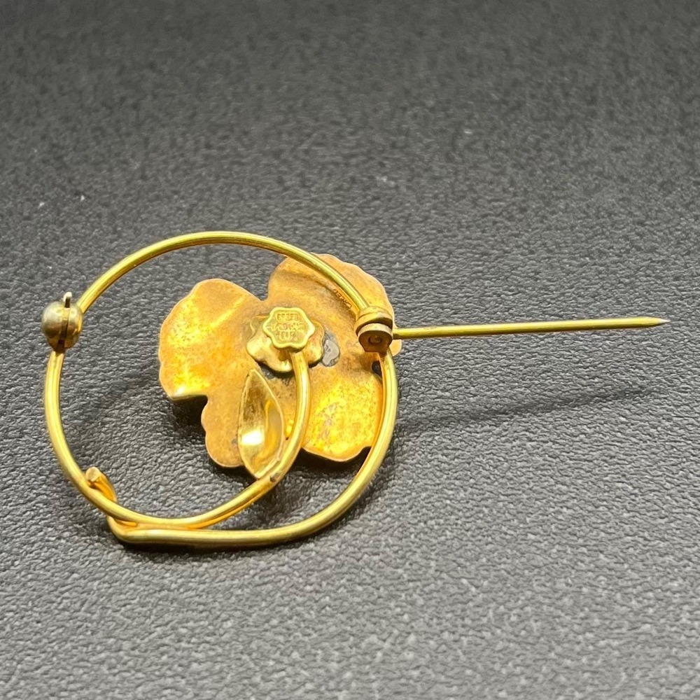 Creed 12K Gold Filled & Sterling Enamel Flower Brooch Mid Century Pearl Pin - Picture 9 of 11